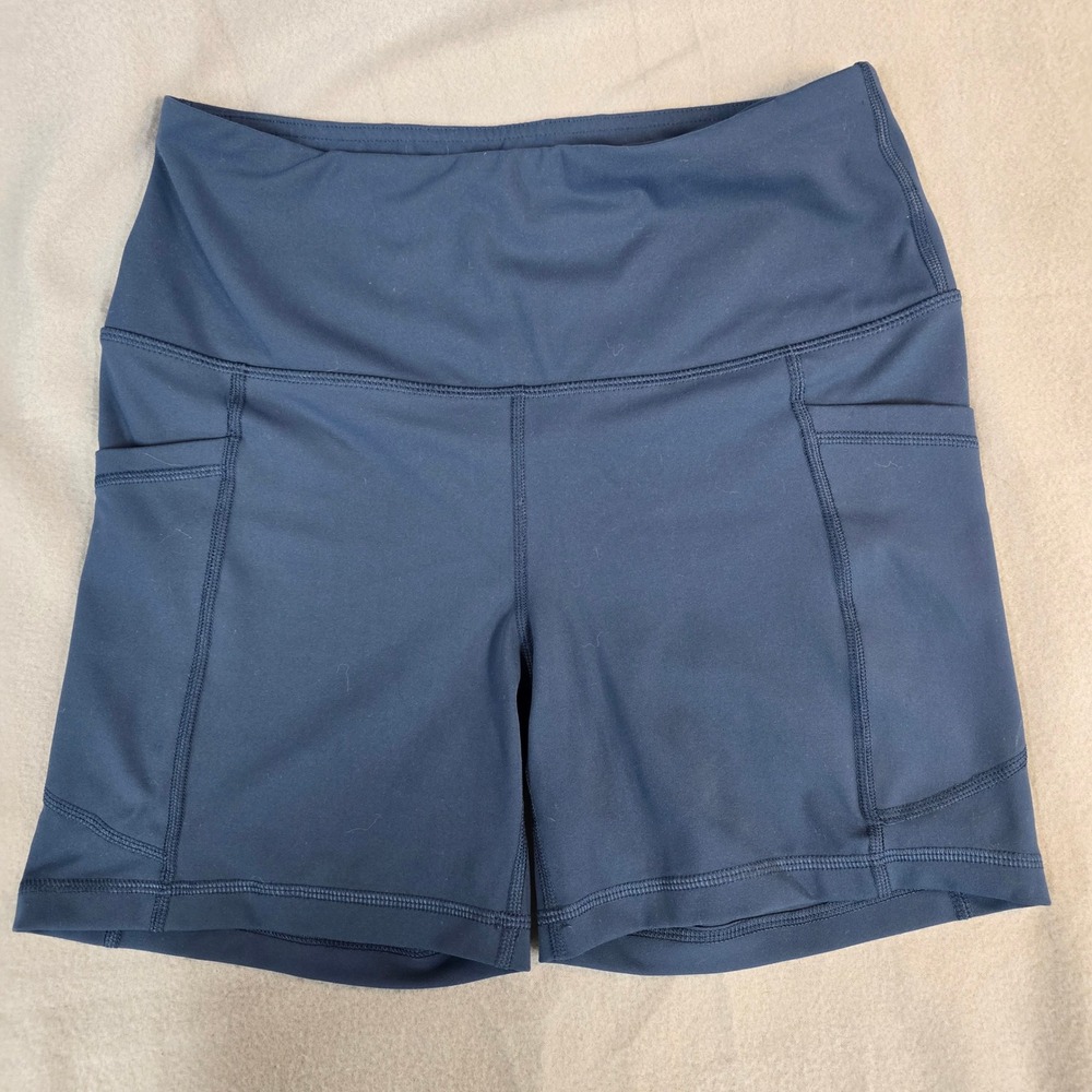 Velocity Sculpt and Flow 5" Biker Shorts Navy Blue High Waisted‎ Pockets Medium